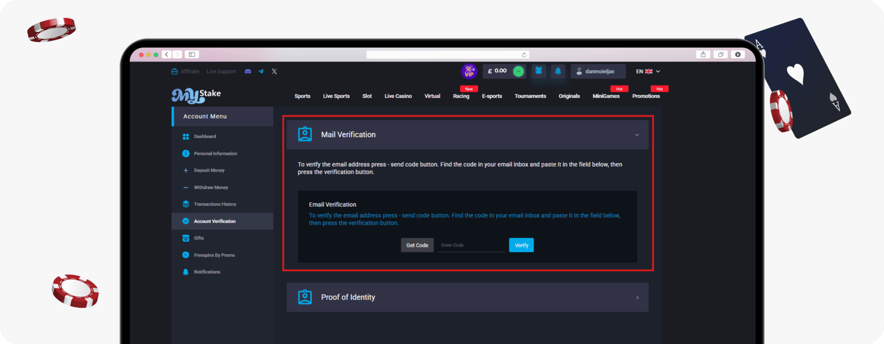 screenshot of mystake email verification