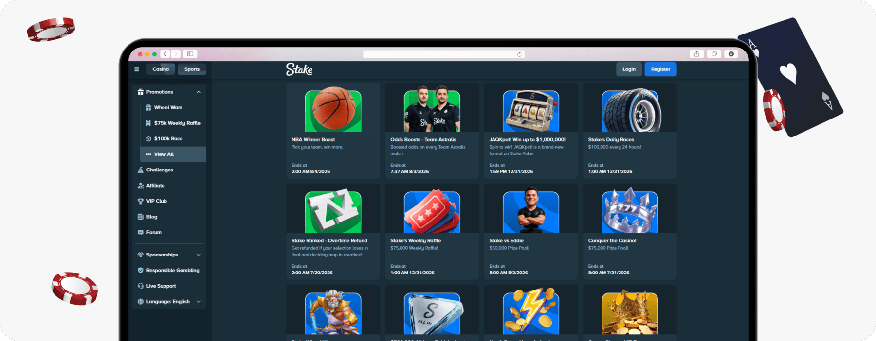 screenshot of stake promotions page