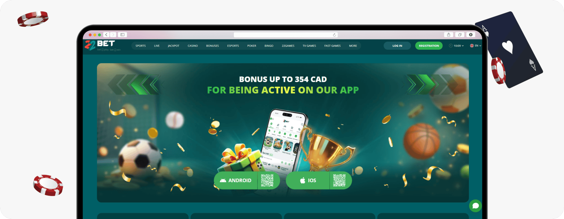 screenshot of 22bet app bonus