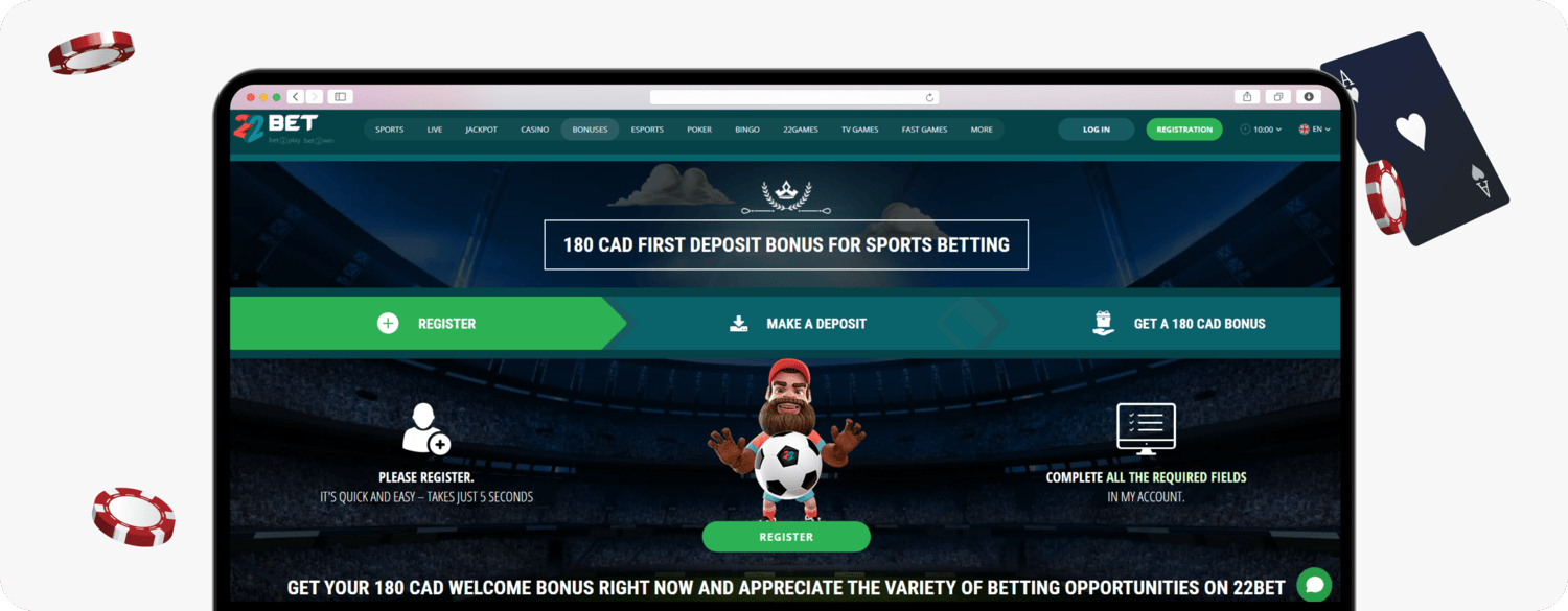 screenshot of 22bet sports welcome bonus