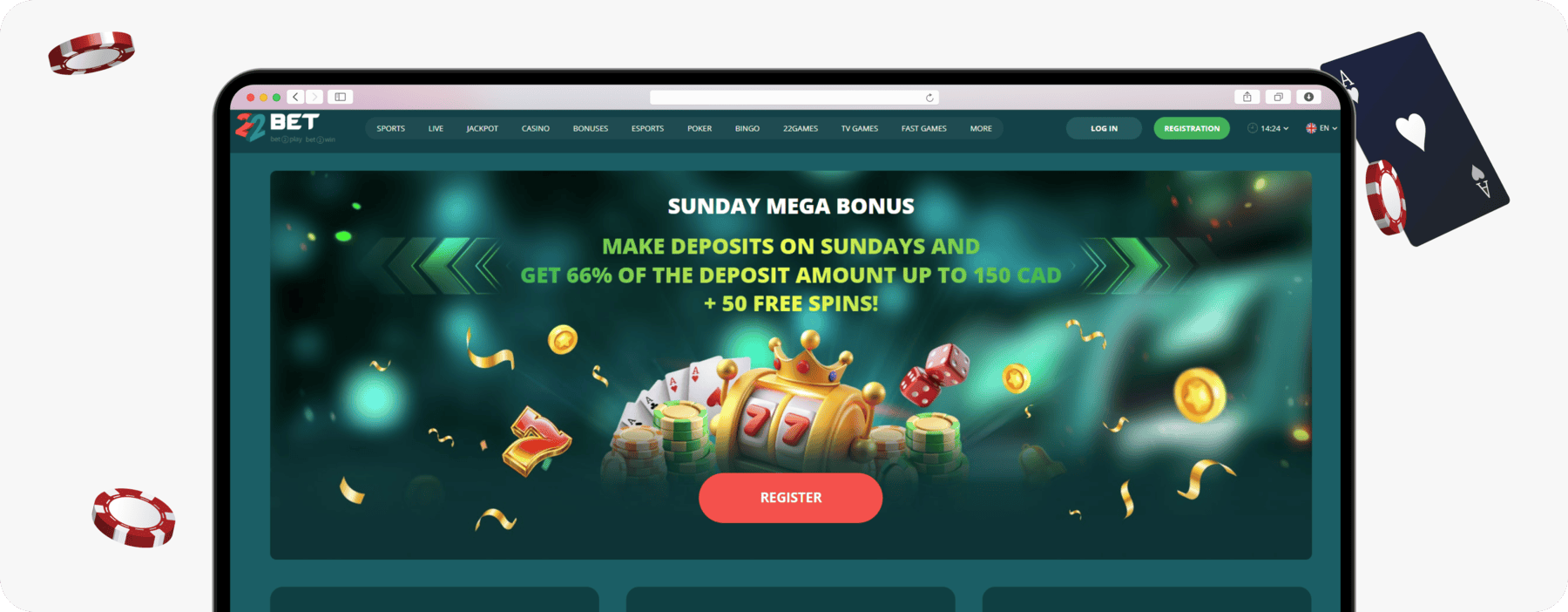 screenshot of 22bet sunday mega bonus