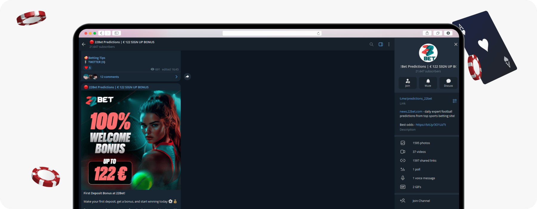 screenshot of 22bet telegram channel