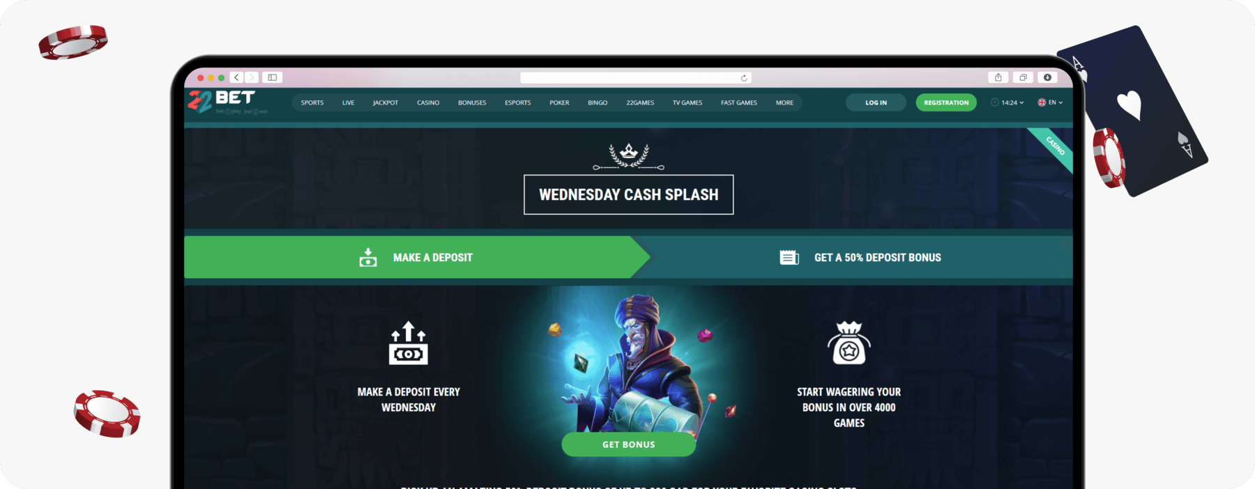 screenshot of 22bet wednesday cash splash