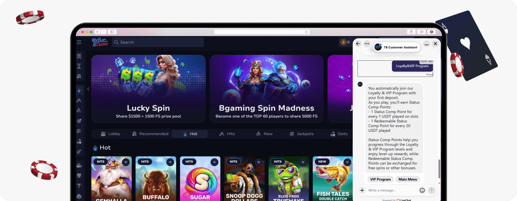 screenshot of 7bit casino customer support live chat