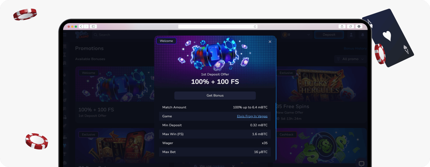 screenshot of 7bit casino first deposit offer