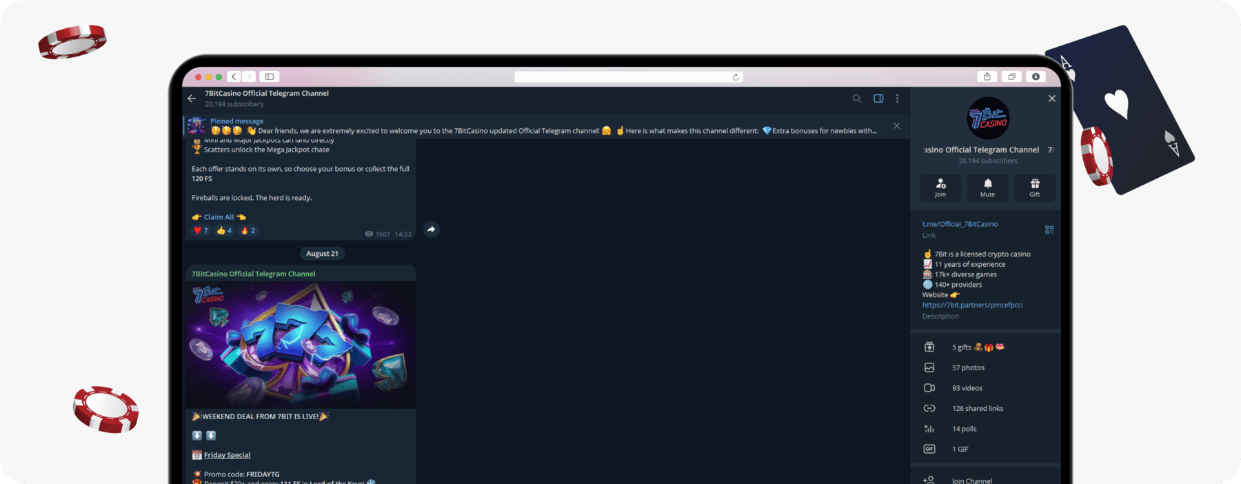 screenshot of 7bit casino telegram channel