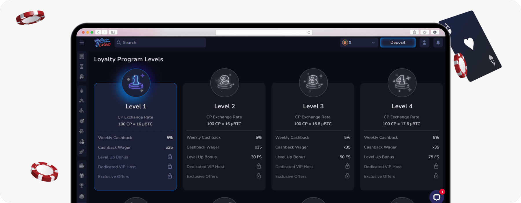 screenshot of 7bit casino vip program page