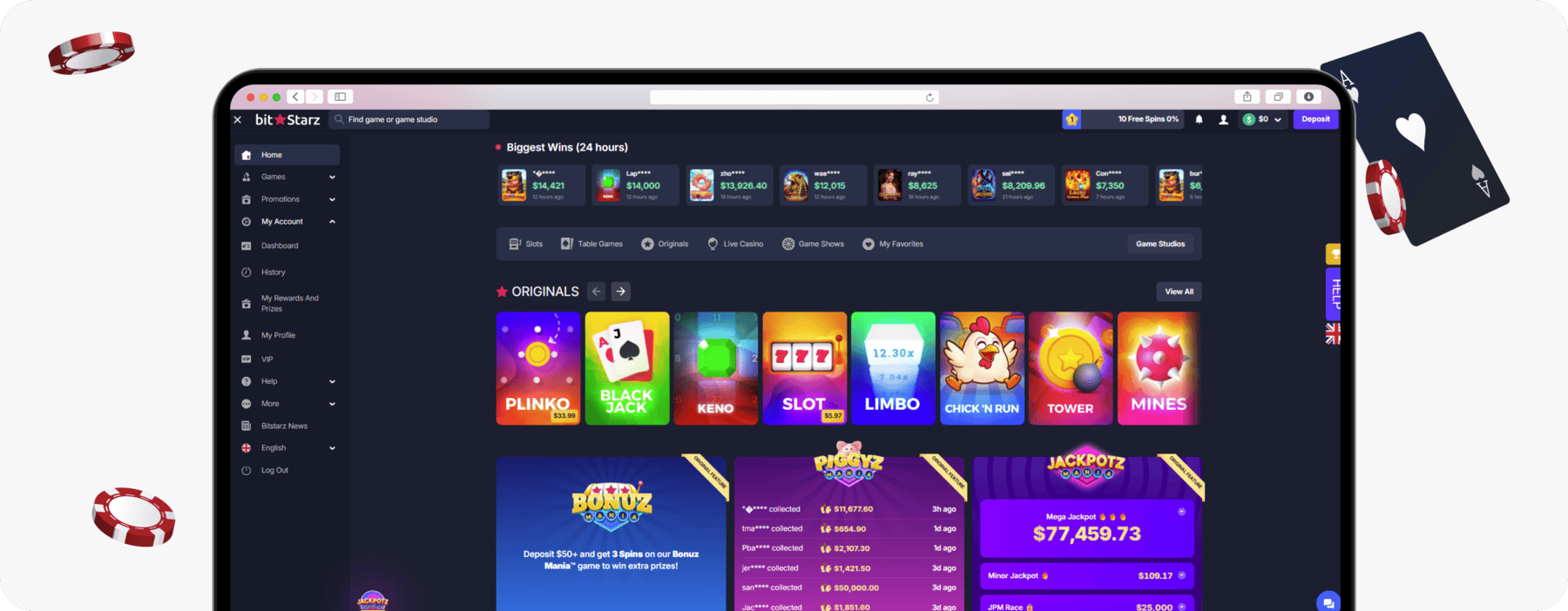 screenshot of bitstarz homepage layout