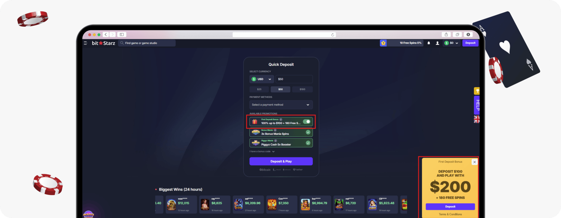 screenshot of bitstarz casino first deposit bonus