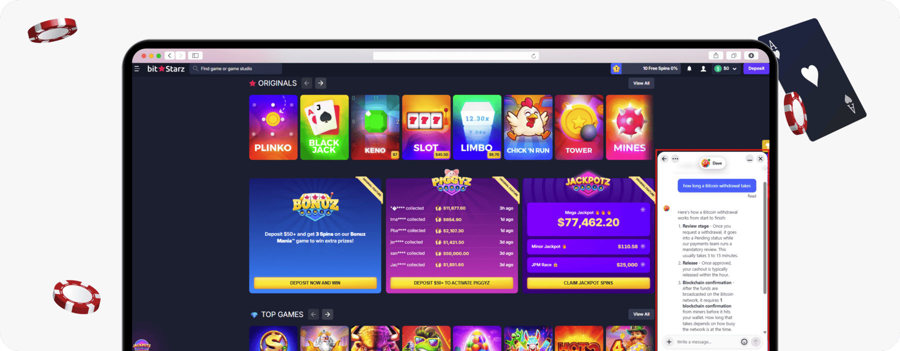 screenshot of bitstarz customer support live chat