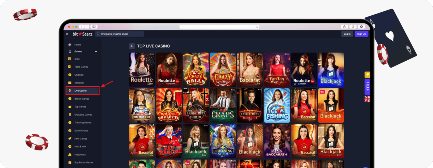 screenshot of bitstarz live casino games