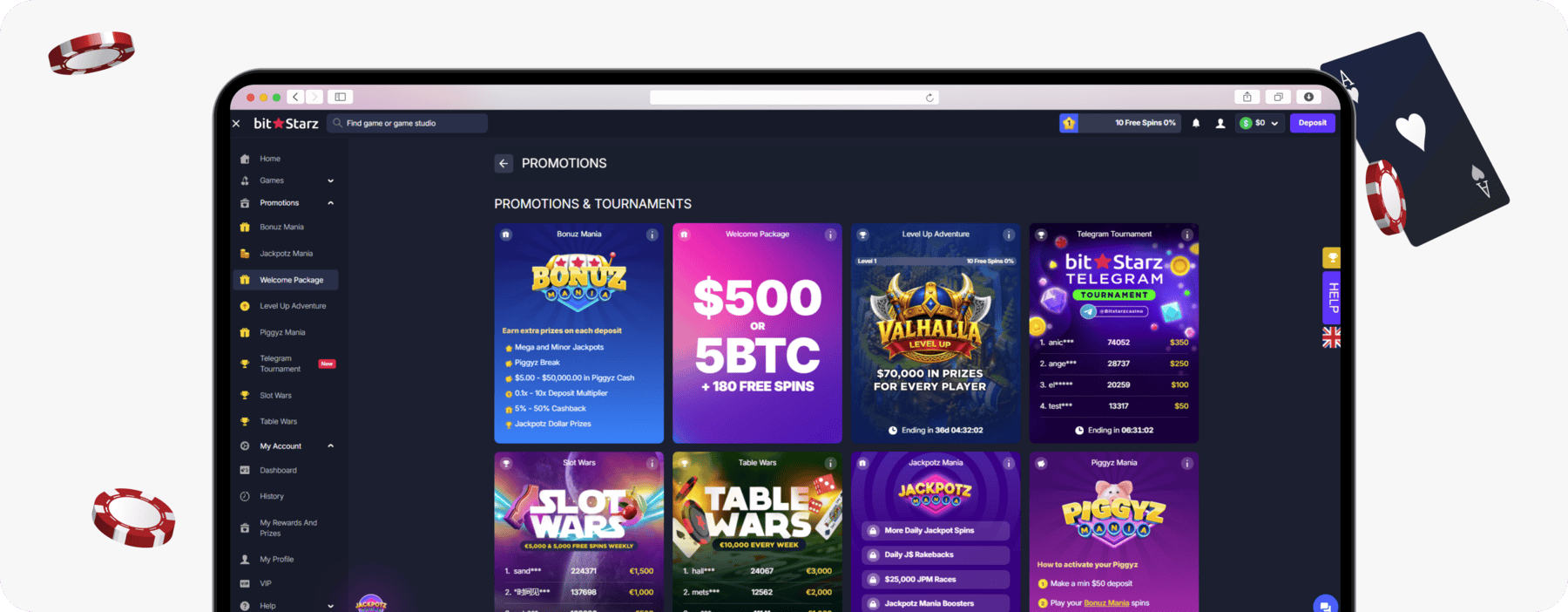 screenshot of bitstarz promotions and tournaments page