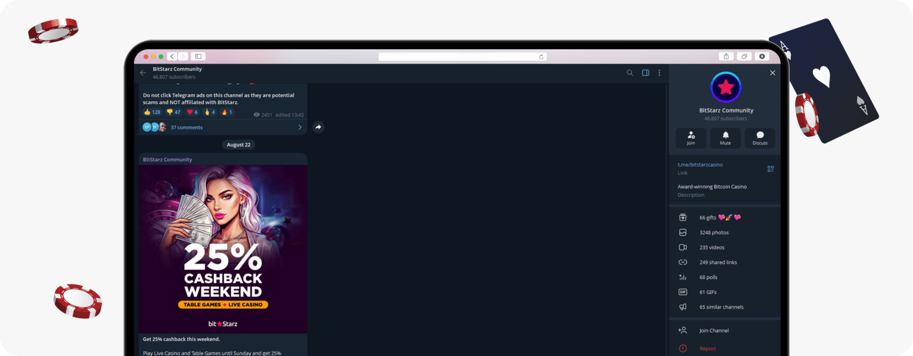 screenshot of bitstarz telegram channel
