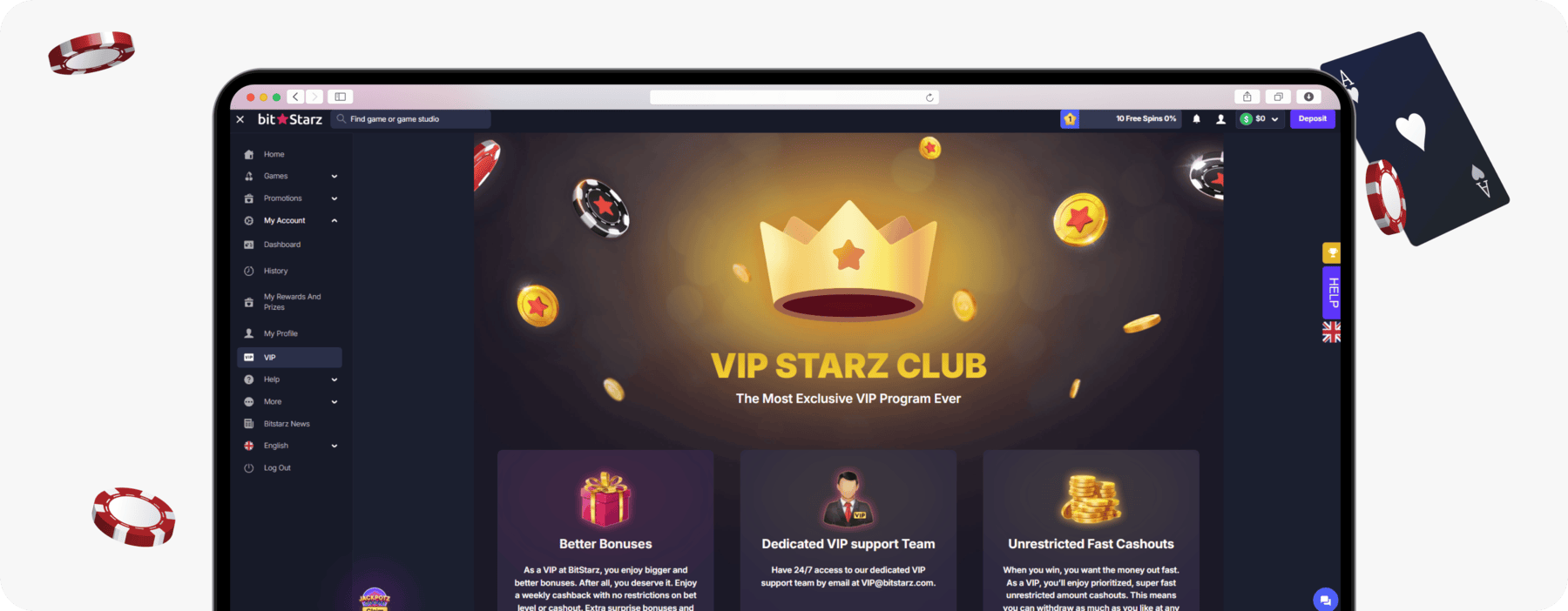 screenshot of bitstarz vip starz club page