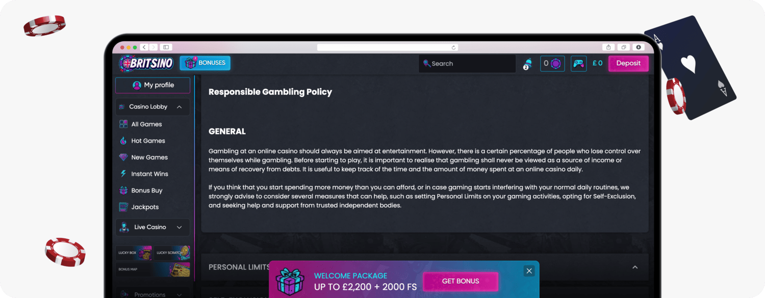 britsino responsible gambling policy