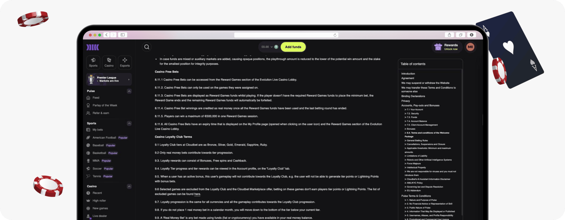 screenshot of cloudbet loyalty club terms