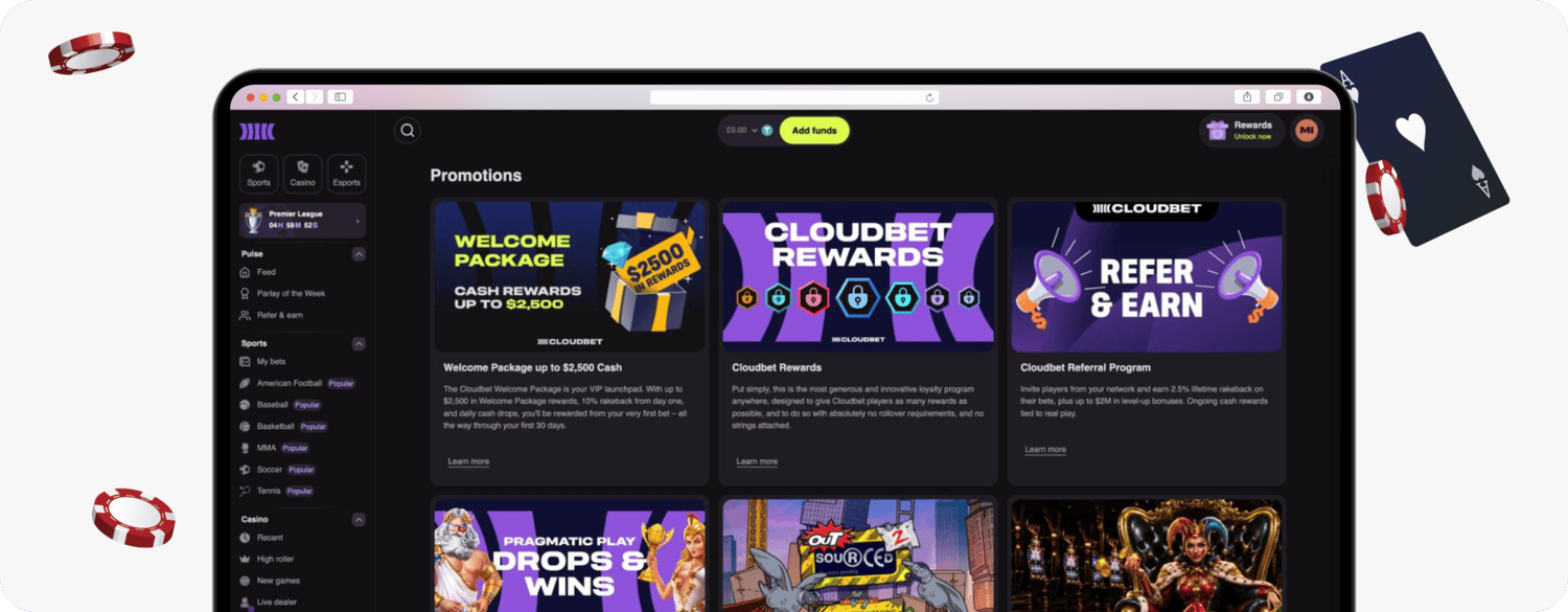 screenshot of cloudbet promotions page
