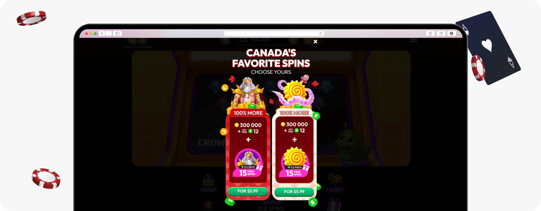 screenshot of crown coins canada promotions