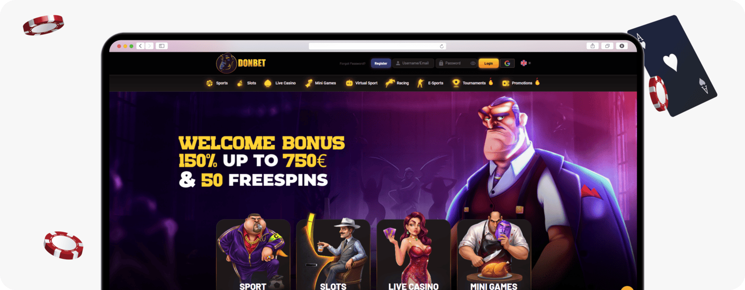 screenshot of donbet casino homepage