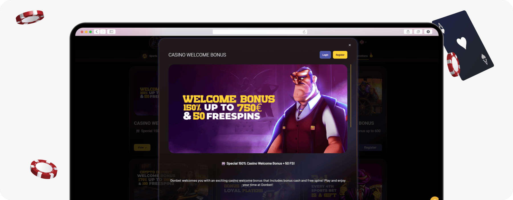 screenshot of donbet casino welcome bonus