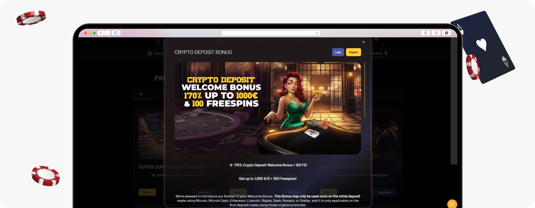 screenshot of donbet crypto welcome bonus