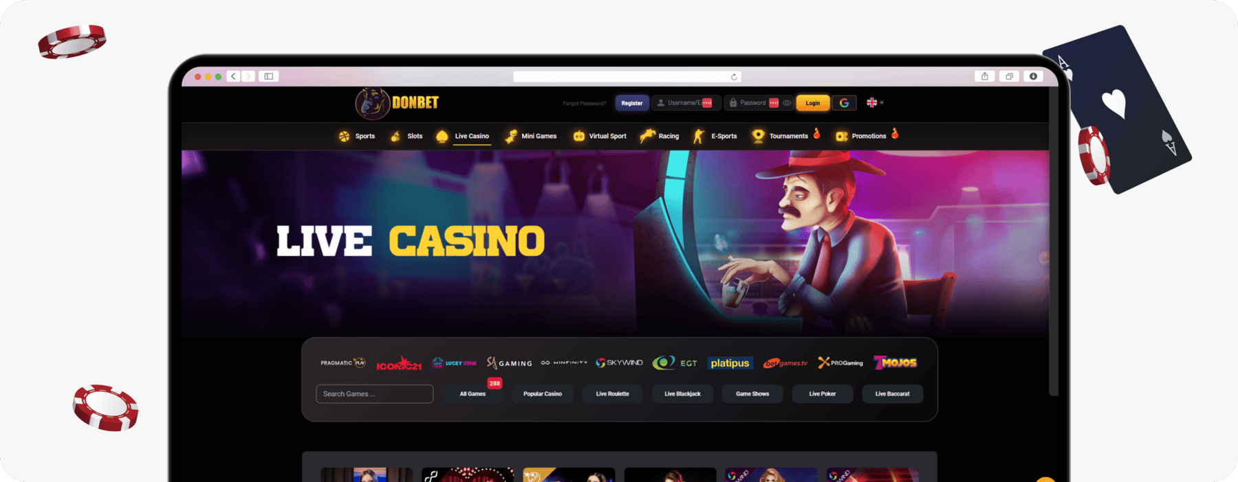screenshot of donbet live casino page