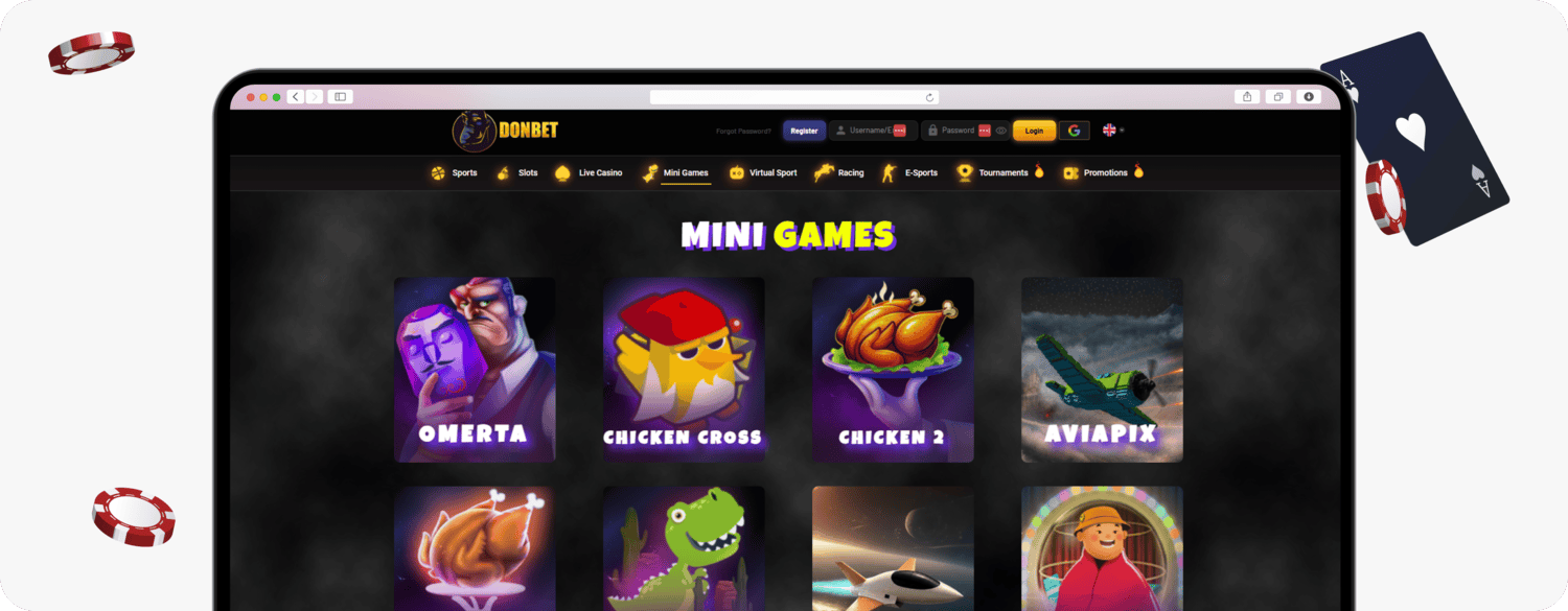 screenshot of donbet mini games