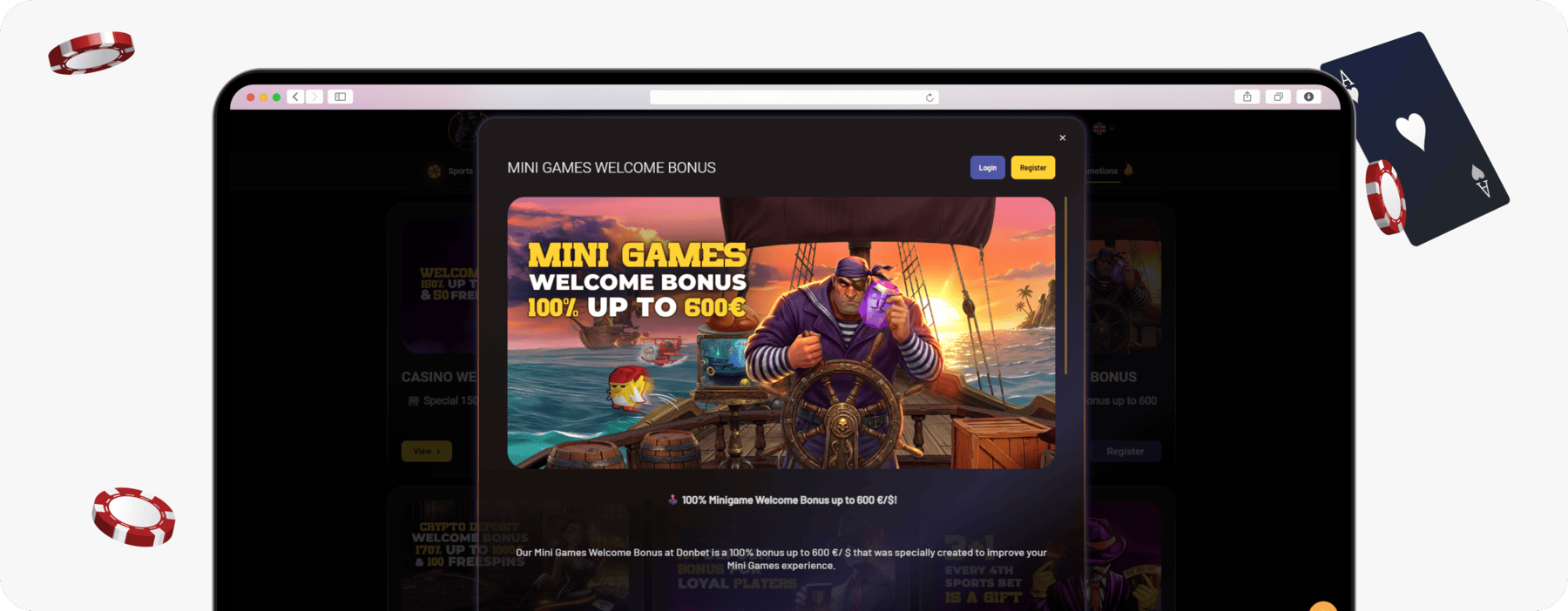 screenshot of donbet mini games welcome bonus