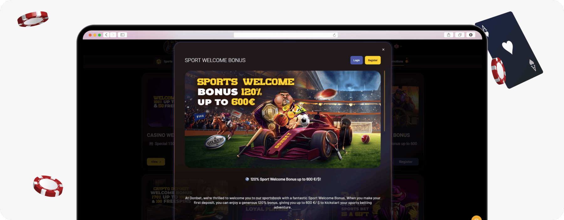 screenshot of donbet sports welcome bonus