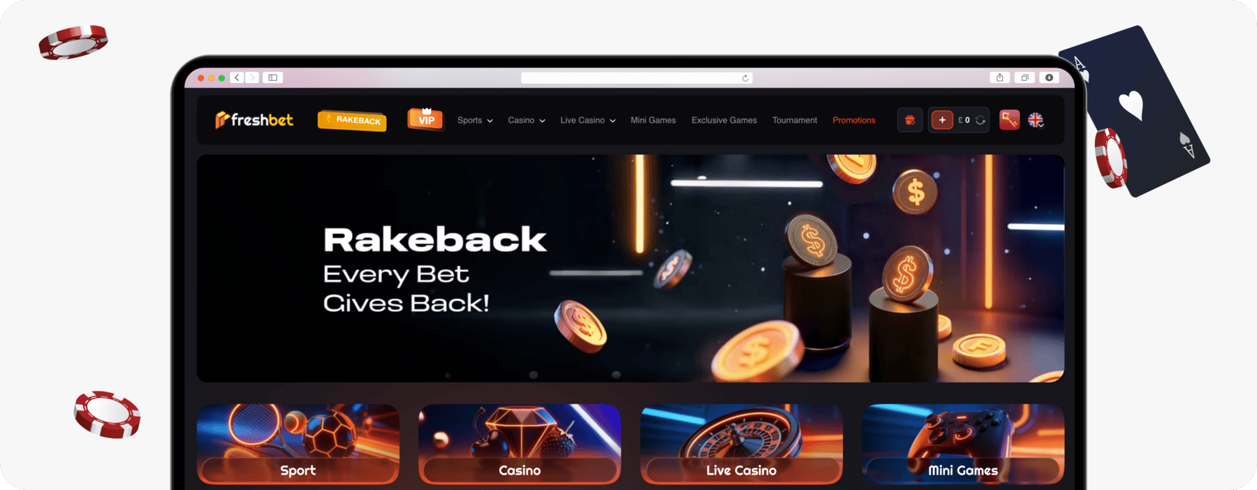 screenshot of freshbet homepage