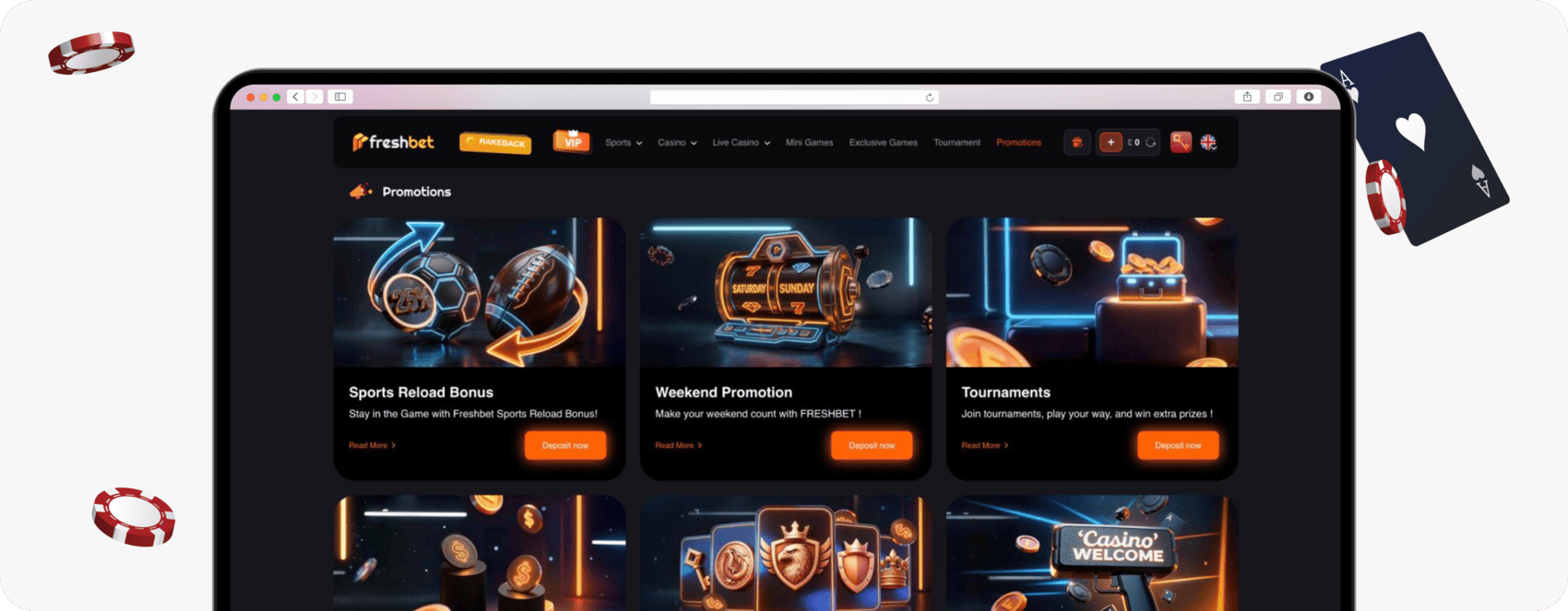 screenshot of freshbet promotions page