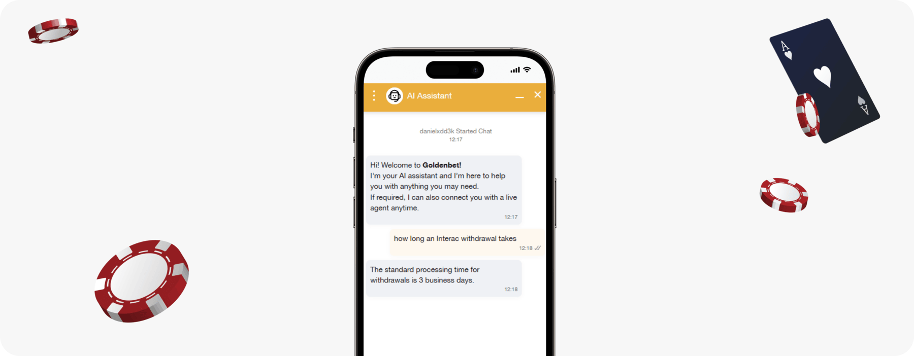 screenshot of goldenbet ai assistant chat