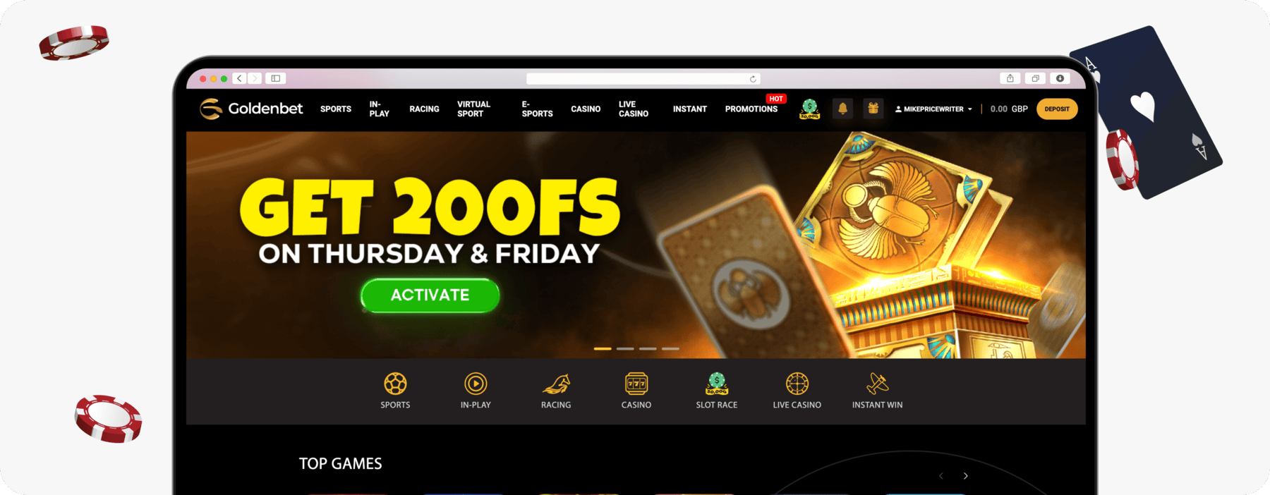 screenshot of goldenbet casino homepage