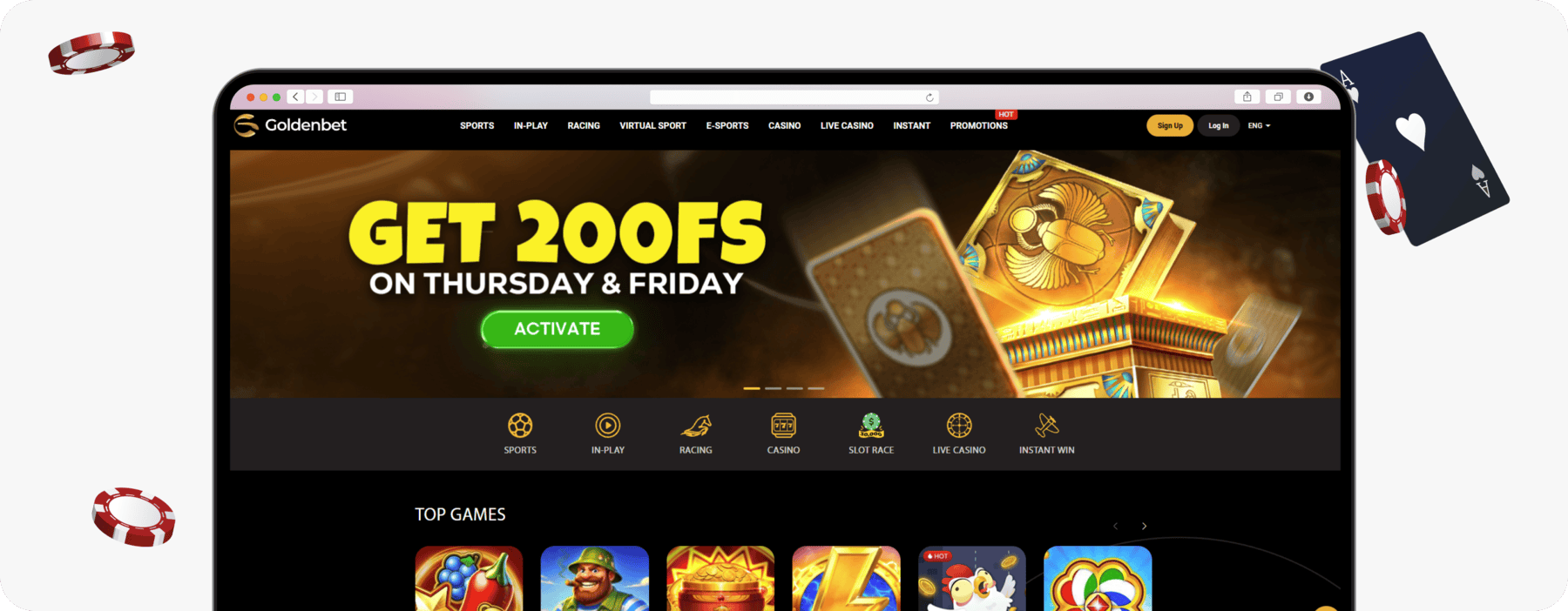 screenshot of goldenbet casino homepage