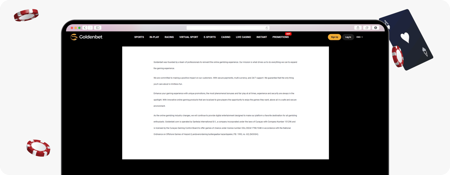screenshot of goldenbet licence details