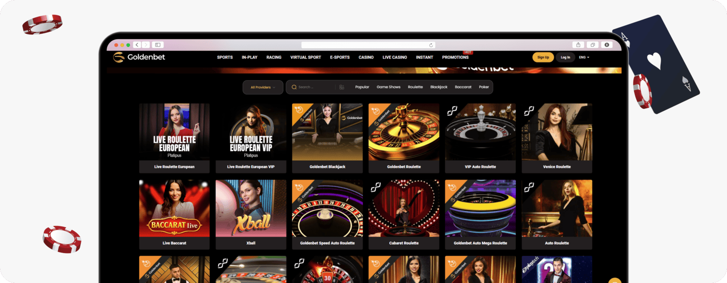 screenshot of goldenbet live casino games