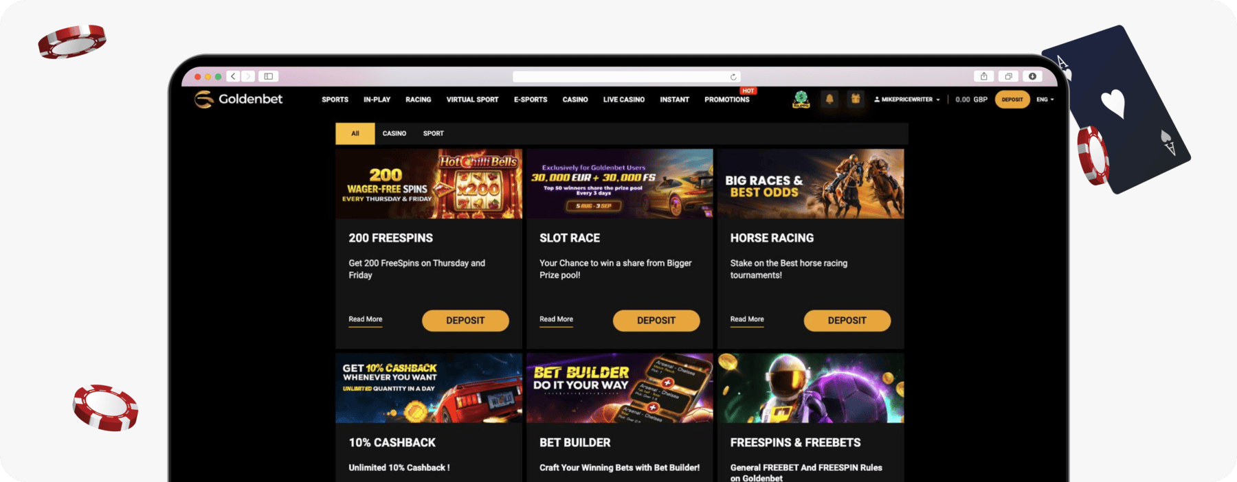 screenshot of goldenbet promotions page