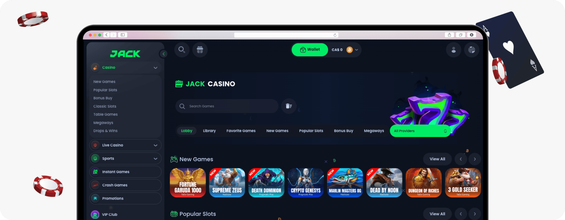 screenshot of jack casino lobby