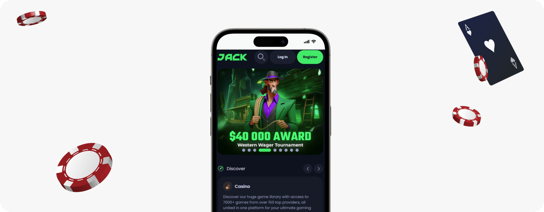 screenshot of jack casino mobile homepage