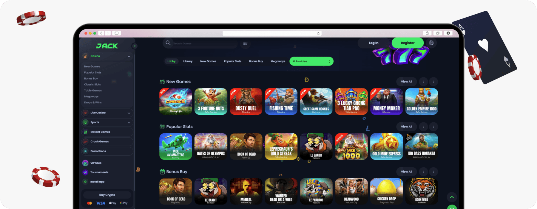 screenshot of jack casino slot games