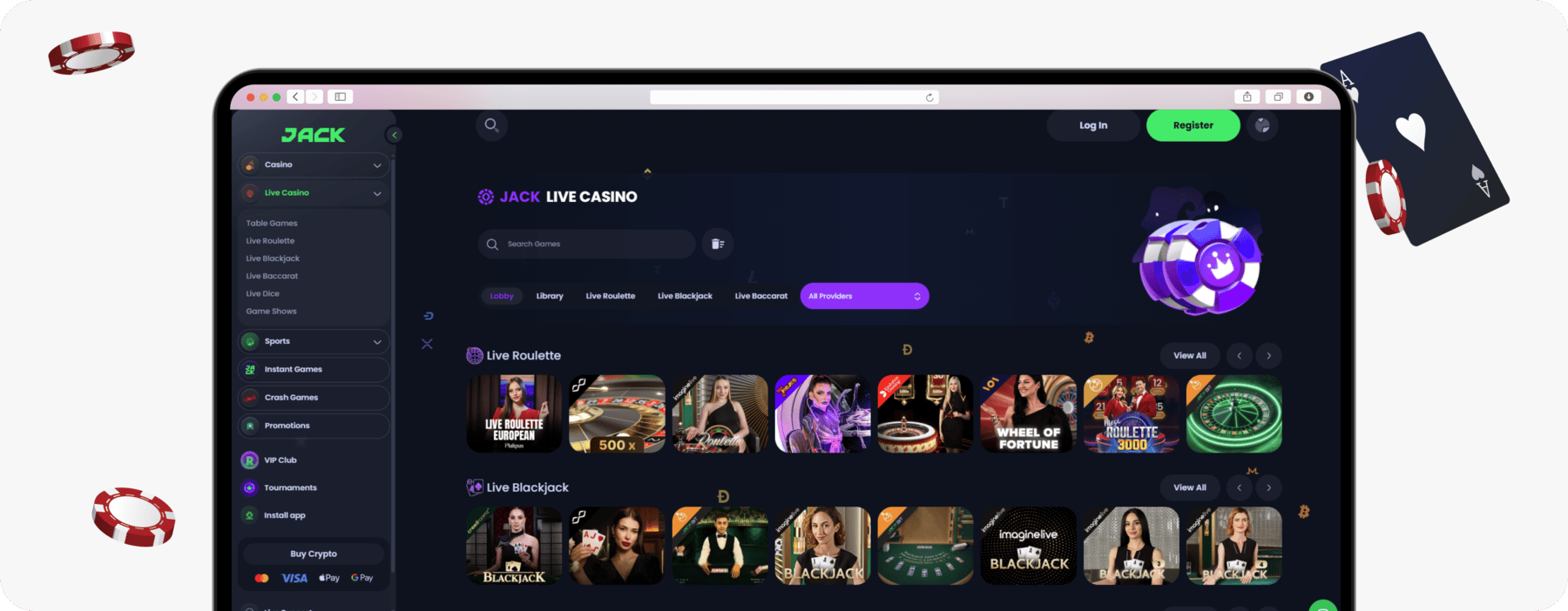 screenshot of jack live casino games