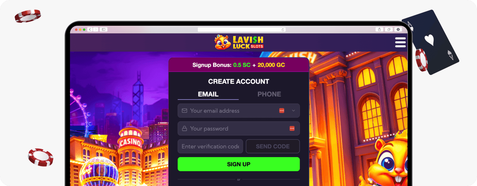 screenshot of lavish luck canada registration form
