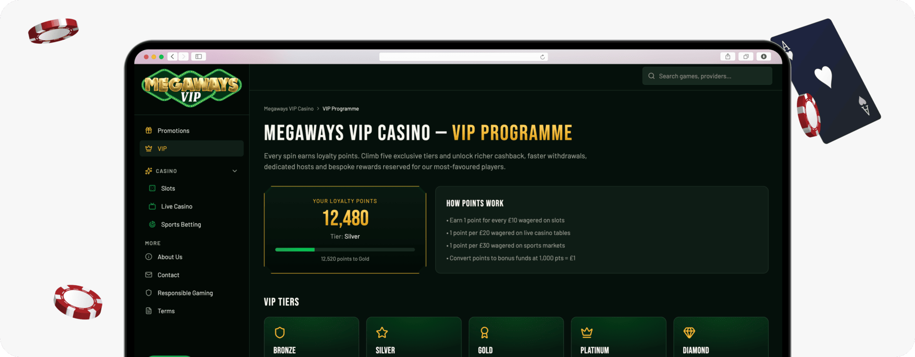 screenshot of megawaysvip vip program page