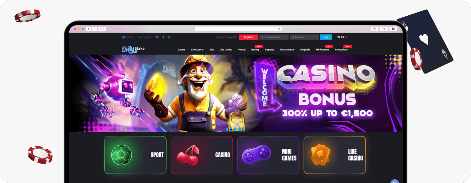 screenshot of mystake casino homepage