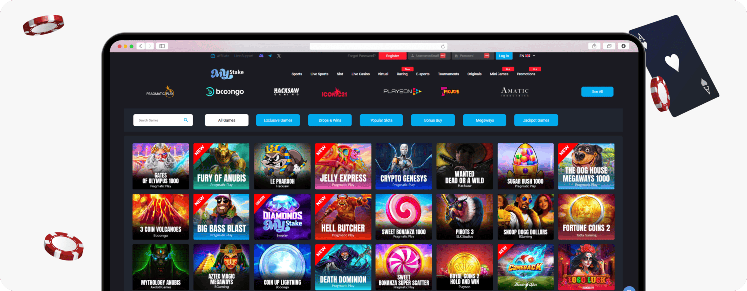 screenshot of mystake casino slot games