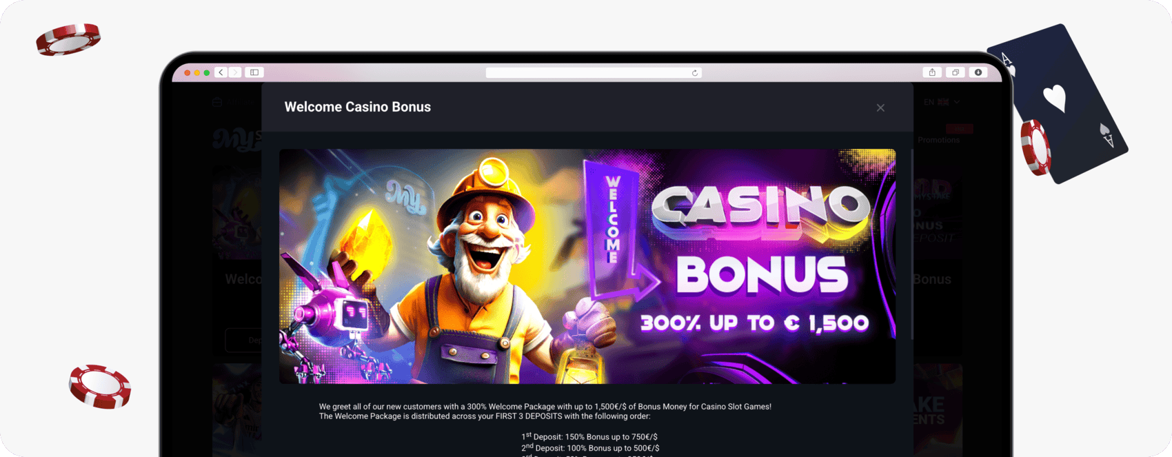 screenshot of mystake casino welcome bonus