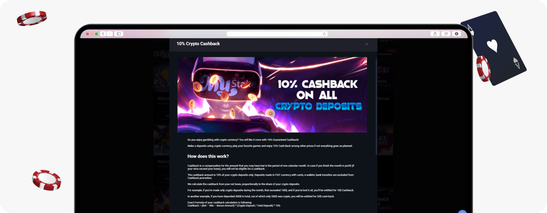 screenshot of mystake crypto cashback offer
