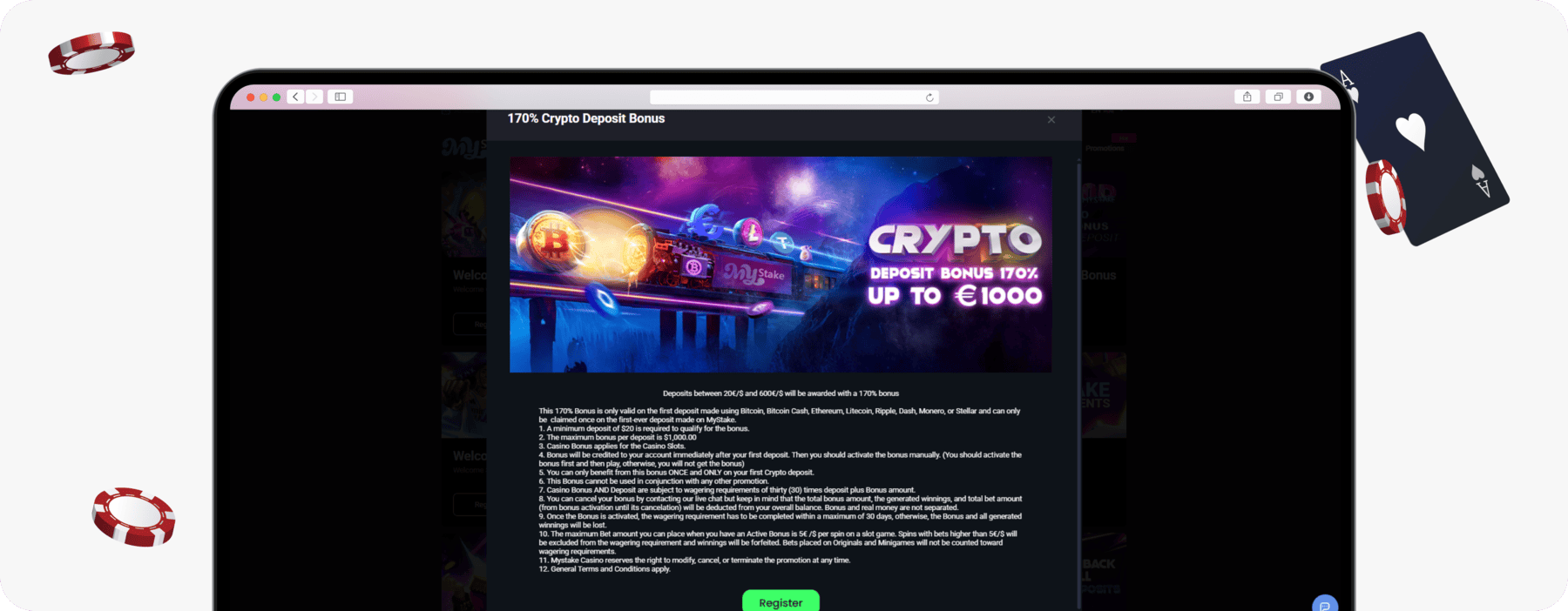 screenshot of mystake crypto deposit bonus