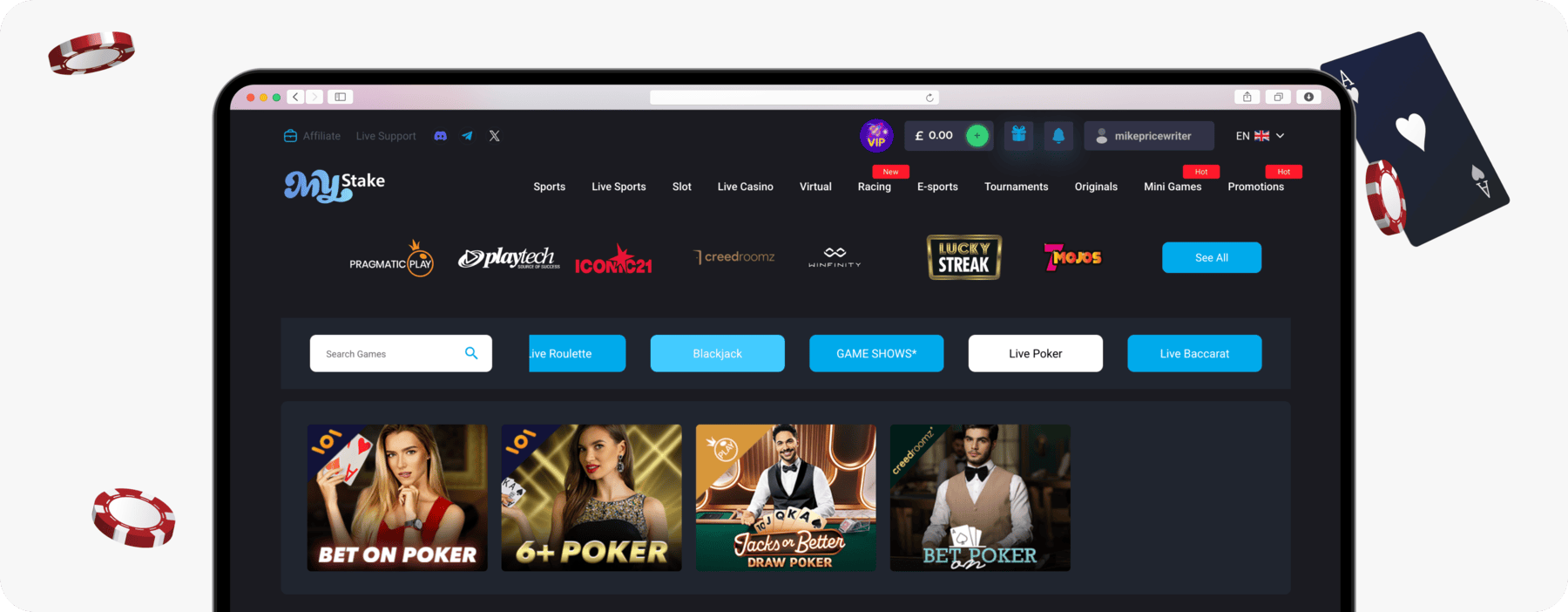screenshot of mystake live poker games