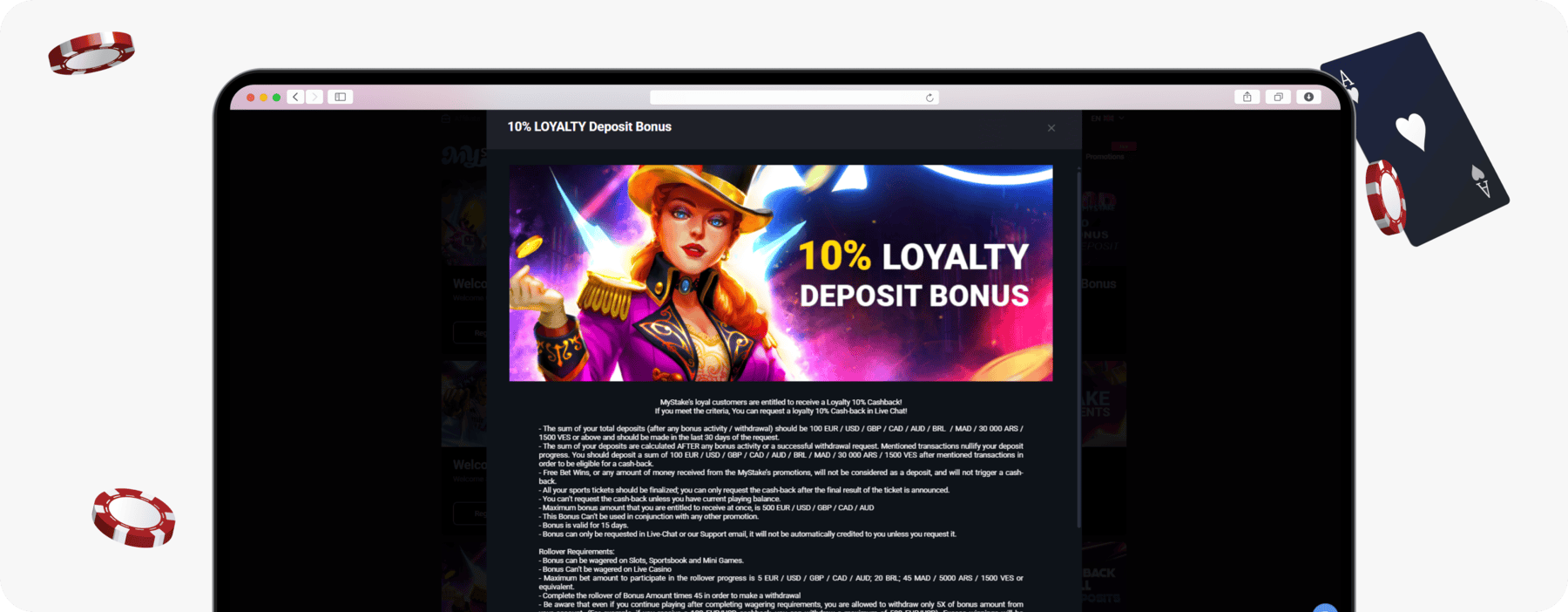 screenshot of mystake loyalty deposit bonus
